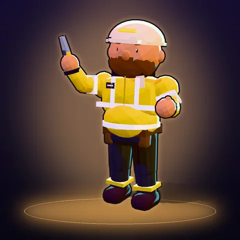 Kevin, grand et barbu, en veste haute visibilité jaune et casque blanc, lève sa pince à caténaire.